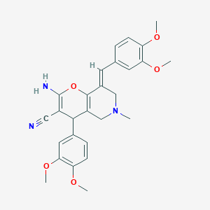 molecular formula C27H29N3O5 B11676421 (8E)-2-amino-8-(3,4-dimethoxybenzylidene)-4-(3,4-dimethoxyphenyl)-6-methyl-5,6,7,8-tetrahydro-4H-pyrano[3,2-c]pyridine-3-carbonitrile 