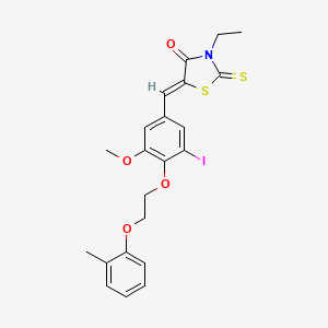 molecular formula C22H22INO4S2 B11676427 (5Z)-3-ethyl-5-{3-iodo-5-methoxy-4-[2-(2-methylphenoxy)ethoxy]benzylidene}-2-thioxo-1,3-thiazolidin-4-one 