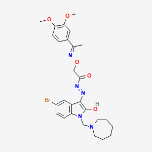 N'-[(3Z)-1-(azepan-1-ylmethyl)-5-bromo-2-oxo-1,2-dihydro-3H-indol-3-ylidene]-2-({[(1E)-1-(3,4-dimethoxyphenyl)ethylidene]amino}oxy)acetohydrazide