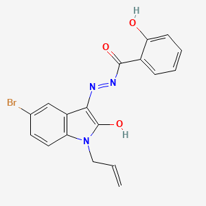 molecular formula C18H14BrN3O3 B11676492 N'-[(3Z)-5-bromo-2-oxo-1-(prop-2-en-1-yl)-1,2-dihydro-3H-indol-3-ylidene]-2-hydroxybenzohydrazide 