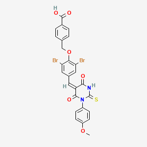 molecular formula C26H18Br2N2O6S B11676509 4-[(2,6-dibromo-4-{(E)-[1-(4-methoxyphenyl)-4,6-dioxo-2-thioxotetrahydropyrimidin-5(2H)-ylidene]methyl}phenoxy)methyl]benzoic acid 