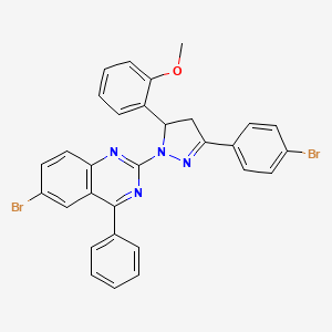 molecular formula C30H22Br2N4O B11676528 6-bromo-2-[3-(4-bromophenyl)-5-(2-methoxyphenyl)-4,5-dihydro-1H-pyrazol-1-yl]-4-phenylquinazoline 