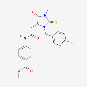 molecular formula C21H20ClN3O4S B11676535 Methyl 4-({[3-(4-chlorobenzyl)-1-methyl-5-oxo-2-thioxoimidazolidin-4-yl]acetyl}amino)benzoate 