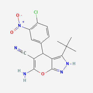 6-Amino-3-tert-butyl-4-(4-chloro-3-nitrophenyl)-2H,4H-pyrano[2,3-C]pyrazole-5-carbonitrile