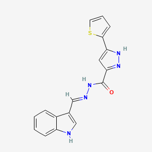 molecular formula C17H13N5OS B11676553 N'-(1H-Indol-3-ylmethylene)-3-(2-thienyl)-1H-pyrazole-5-carbohydrazide 