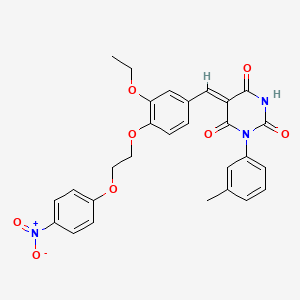 molecular formula C28H25N3O8 B11676593 (5Z)-5-{3-ethoxy-4-[2-(4-nitrophenoxy)ethoxy]benzylidene}-1-(3-methylphenyl)pyrimidine-2,4,6(1H,3H,5H)-trione 