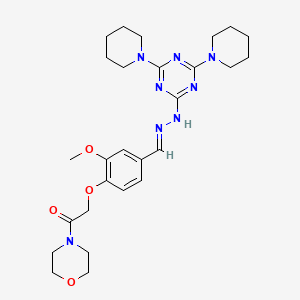 molecular formula C27H38N8O4 B11676602 2-{4-[(E)-{2-[4,6-di(piperidin-1-yl)-1,3,5-triazin-2-yl]hydrazinylidene}methyl]-2-methoxyphenoxy}-1-(morpholin-4-yl)ethanone 