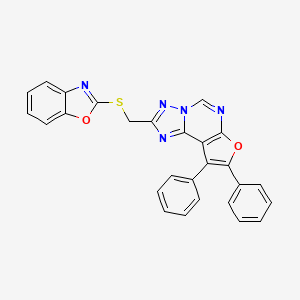 molecular formula C27H17N5O2S B11676628 2-[(1,3-Benzoxazol-2-ylsulfanyl)methyl]-8,9-diphenylfuro[3,2-e][1,2,4]triazolo[1,5-c]pyrimidine 