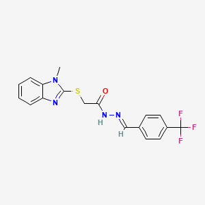 molecular formula C18H15F3N4OS B11676629 2-[(1-methyl-1H-benzimidazol-2-yl)sulfanyl]-N'-{(E)-[4-(trifluoromethyl)phenyl]methylidene}acetohydrazide 