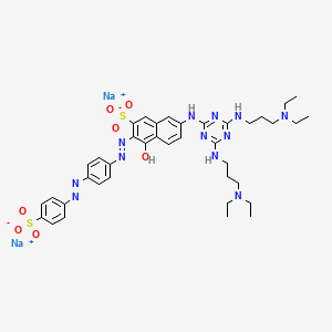 molecular formula C10H9N5 B1167663 Disodium 7-((4,6-bis(3-diethylaminopropylamino)-1,3,5-triazine-2-yl)amino)-4-hydroxy-3-(4-(4-sulfonatophenylazo)phenylazo)-2-naphthalene sulfonate CAS No. 120029-06-3