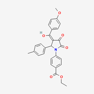 molecular formula C28H25NO6 B11676673 ethyl 4-[3-hydroxy-4-(4-methoxybenzoyl)-5-(4-methylphenyl)-2-oxo-2,5-dihydro-1H-pyrrol-1-yl]benzoate 