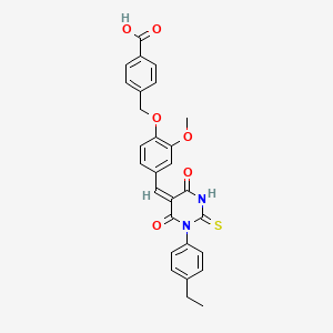 molecular formula C28H24N2O6S B11676675 4-[(4-{(E)-[1-(4-ethylphenyl)-4,6-dioxo-2-thioxotetrahydropyrimidin-5(2H)-ylidene]methyl}-2-methoxyphenoxy)methyl]benzoic acid 