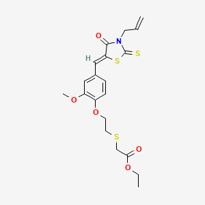 molecular formula C20H23NO5S3 B11676739 ethyl {[2-(2-methoxy-4-{(Z)-[4-oxo-3-(prop-2-en-1-yl)-2-thioxo-1,3-thiazolidin-5-ylidene]methyl}phenoxy)ethyl]sulfanyl}acetate 