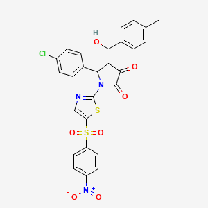 molecular formula C27H18ClN3O7S2 B11676742 (4E)-5-(4-chlorophenyl)-4-[hydroxy(4-methylphenyl)methylidene]-1-{5-[(4-nitrophenyl)sulfonyl]-1,3-thiazol-2-yl}pyrrolidine-2,3-dione 