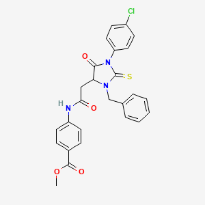 molecular formula C26H22ClN3O4S B11676752 Methyl 4-({[3-benzyl-1-(4-chlorophenyl)-5-oxo-2-thioxoimidazolidin-4-yl]acetyl}amino)benzoate 