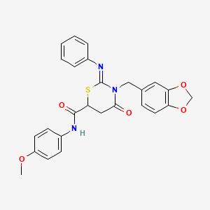 (2Z)-3-(1,3-benzodioxol-5-ylmethyl)-N-(4-methoxyphenyl)-4-oxo-2-(phenylimino)-1,3-thiazinane-6-carboxamide