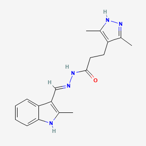 molecular formula C18H21N5O B11676805 3-(3,5-dimethyl-1H-pyrazol-4-yl)-N'-[(E)-(2-methyl-1H-indol-3-yl)methylidene]propanehydrazide 