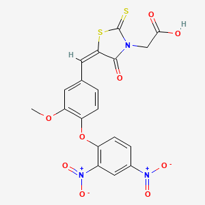 molecular formula C19H13N3O9S2 B11676819 {(5E)-5-[4-(2,4-dinitrophenoxy)-3-methoxybenzylidene]-4-oxo-2-thioxo-1,3-thiazolidin-3-yl}acetic acid 