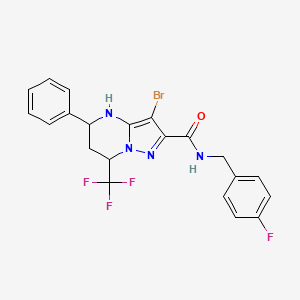 molecular formula C21H17BrF4N4O B11676849 3-bromo-N-(4-fluorobenzyl)-5-phenyl-7-(trifluoromethyl)-4,5,6,7-tetrahydropyrazolo[1,5-a]pyrimidine-2-carboxamide 