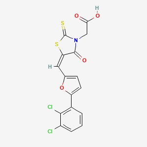 molecular formula C16H9Cl2NO4S2 B11676888 2-[(5E)-5-{[5-(2,3-Dichlorophenyl)furan-2-YL]methylidene}-4-oxo-2-sulfanylidene-1,3-thiazolidin-3-YL]acetic acid 