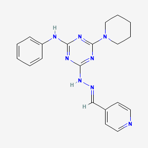 molecular formula C20H22N8 B11676902 N-phenyl-4-(piperidin-1-yl)-6-[(2E)-2-(pyridin-4-ylmethylidene)hydrazinyl]-1,3,5-triazin-2-amine 