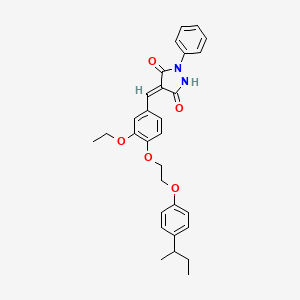 molecular formula C30H32N2O5 B11676913 (4E)-4-(4-{2-[4-(butan-2-yl)phenoxy]ethoxy}-3-ethoxybenzylidene)-1-phenylpyrazolidine-3,5-dione 