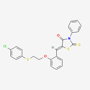 molecular formula C24H18ClNO2S3 B11676960 (5Z)-5-(2-{2-[(4-chlorophenyl)sulfanyl]ethoxy}benzylidene)-3-phenyl-2-thioxo-1,3-thiazolidin-4-one 