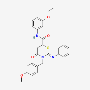 molecular formula C27H27N3O4S B11676977 (2Z)-N-(3-ethoxyphenyl)-3-(4-methoxybenzyl)-4-oxo-2-(phenylimino)-1,3-thiazinane-6-carboxamide 