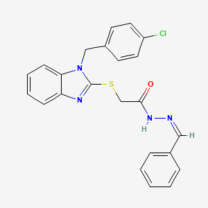 molecular formula C23H19ClN4OS B11677001 2-({1-[(4-Chlorophenyl)methyl]-1H-1,3-benzodiazol-2-YL}sulfanyl)-N'-[(Z)-phenylmethylidene]acetohydrazide 