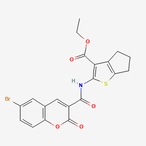 molecular formula C20H16BrNO5S B11677023 ethyl 2-{[(6-bromo-2-oxo-2H-chromen-3-yl)carbonyl]amino}-5,6-dihydro-4H-cyclopenta[b]thiophene-3-carboxylate 