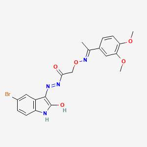 N'-[(3Z)-5-bromo-2-oxo-1,2-dihydro-3H-indol-3-ylidene]-2-({[(1E)-1-(3,4-dimethoxyphenyl)ethylidene]amino}oxy)acetohydrazide