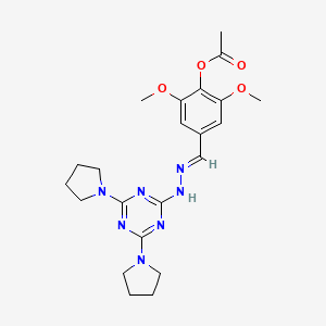 molecular formula C22H29N7O4 B11677086 4-[(E)-{2-[4,6-di(pyrrolidin-1-yl)-1,3,5-triazin-2-yl]hydrazinylidene}methyl]-2,6-dimethoxyphenyl acetate 