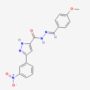 molecular formula C18H15N5O4 B11677107 N'-(4-Methoxybenzylidene)-3-(3-nitrophenyl)-1H-pyrazole-5-carbohydrazide CAS No. 302918-39-4