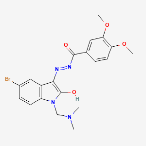 molecular formula C20H21BrN4O4 B11677133 N'-[(3Z)-5-Bromo-1-[(dimethylamino)methyl]-2-oxo-2,3-dihydro-1H-indol-3-ylidene]-3,4-dimethoxybenzohydrazide 