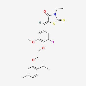 molecular formula C25H28INO4S2 B11677137 (5Z)-3-ethyl-5-(3-iodo-5-methoxy-4-{2-[5-methyl-2-(propan-2-yl)phenoxy]ethoxy}benzylidene)-2-thioxo-1,3-thiazolidin-4-one 