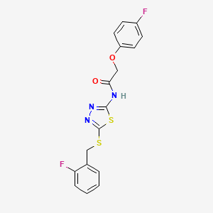 molecular formula C17H13F2N3O2S2 B11677166 N-{5-[(2-fluorobenzyl)sulfanyl]-1,3,4-thiadiazol-2-yl}-2-(4-fluorophenoxy)acetamide 