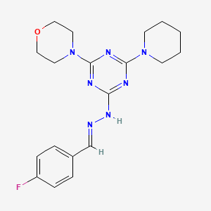 molecular formula C19H24FN7O B11677173 2-[(2E)-2-(4-fluorobenzylidene)hydrazinyl]-4-(morpholin-4-yl)-6-(piperidin-1-yl)-1,3,5-triazine 