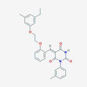 molecular formula C29H28N2O5 B11677225 (5Z)-5-{2-[2-(3-ethyl-5-methylphenoxy)ethoxy]benzylidene}-1-(3-methylphenyl)pyrimidine-2,4,6(1H,3H,5H)-trione 