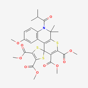 Tetramethyl 6'-isobutyryl-9'-methoxy-5',5'-dimethyl-5',6'-dihydrospiro[1,3-dithiole-2,1'-thiopyrano[2,3-c]quinoline]-2',3',4,5-tetracarboxylate