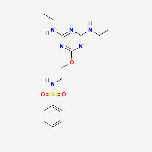 molecular formula C16H24N6O3S B11677261 N-(2-{[4,6-bis(ethylamino)-1,3,5-triazin-2-yl]oxy}ethyl)-4-methylbenzenesulfonamide 