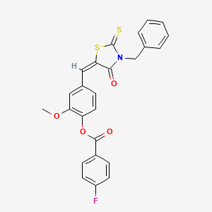 molecular formula C25H18FNO4S2 B11677317 4-[(E)-(3-benzyl-4-oxo-2-thioxo-1,3-thiazolidin-5-ylidene)methyl]-2-methoxyphenyl 4-fluorobenzoate 