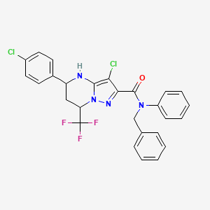 molecular formula C27H21Cl2F3N4O B11677349 N-benzyl-3-chloro-5-(4-chlorophenyl)-N-phenyl-7-(trifluoromethyl)-4,5,6,7-tetrahydropyrazolo[1,5-a]pyrimidine-2-carboxamide 