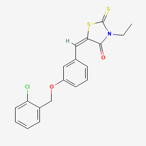 molecular formula C19H16ClNO2S2 B11677363 (5E)-5-{3-[(2-chlorobenzyl)oxy]benzylidene}-3-ethyl-2-thioxo-1,3-thiazolidin-4-one 