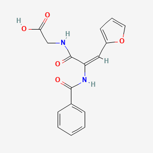 molecular formula C16H14N2O5 B11677380 N-{(2E)-3-(furan-2-yl)-2-[(phenylcarbonyl)amino]prop-2-enoyl}glycine 