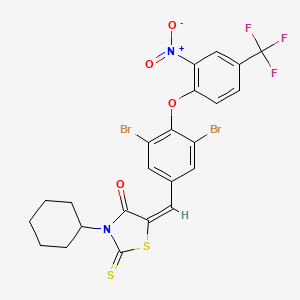 molecular formula C23H17Br2F3N2O4S2 B11677457 (5E)-3-cyclohexyl-5-{3,5-dibromo-4-[2-nitro-4-(trifluoromethyl)phenoxy]benzylidene}-2-thioxo-1,3-thiazolidin-4-one 