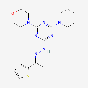 molecular formula C18H25N7OS B11677471 (1E)-1-thien-2-ylethanone (4-morpholin-4-yl-6-piperidin-1-yl-1,3,5-triazin-2-yl)hydrazone 