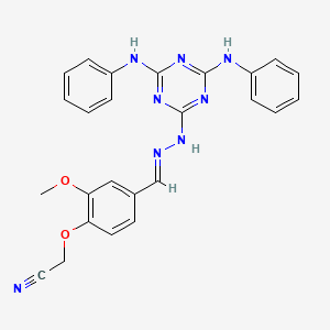 {4-[(E)-{2-[4,6-bis(phenylamino)-1,3,5-triazin-2-yl]hydrazinylidene}methyl]-2-methoxyphenoxy}acetonitrile