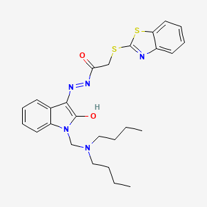 molecular formula C26H31N5O2S2 B11677576 2-(1,3-benzothiazol-2-ylsulfanyl)-N'-{(3E)-1-[(dibutylamino)methyl]-2-oxo-1,2-dihydro-3H-indol-3-ylidene}acetohydrazide 