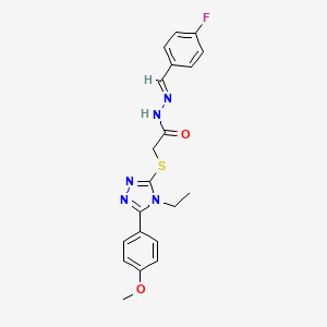 molecular formula C20H20FN5O2S B11677590 2-{[4-ethyl-5-(4-methoxyphenyl)-4H-1,2,4-triazol-3-yl]sulfanyl}-N'-[(E)-(4-fluorophenyl)methylidene]acetohydrazide 