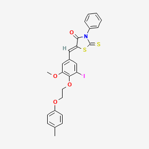 molecular formula C26H22INO4S2 B11677591 (5Z)-5-{3-iodo-5-methoxy-4-[2-(4-methylphenoxy)ethoxy]benzylidene}-3-phenyl-2-thioxo-1,3-thiazolidin-4-one 